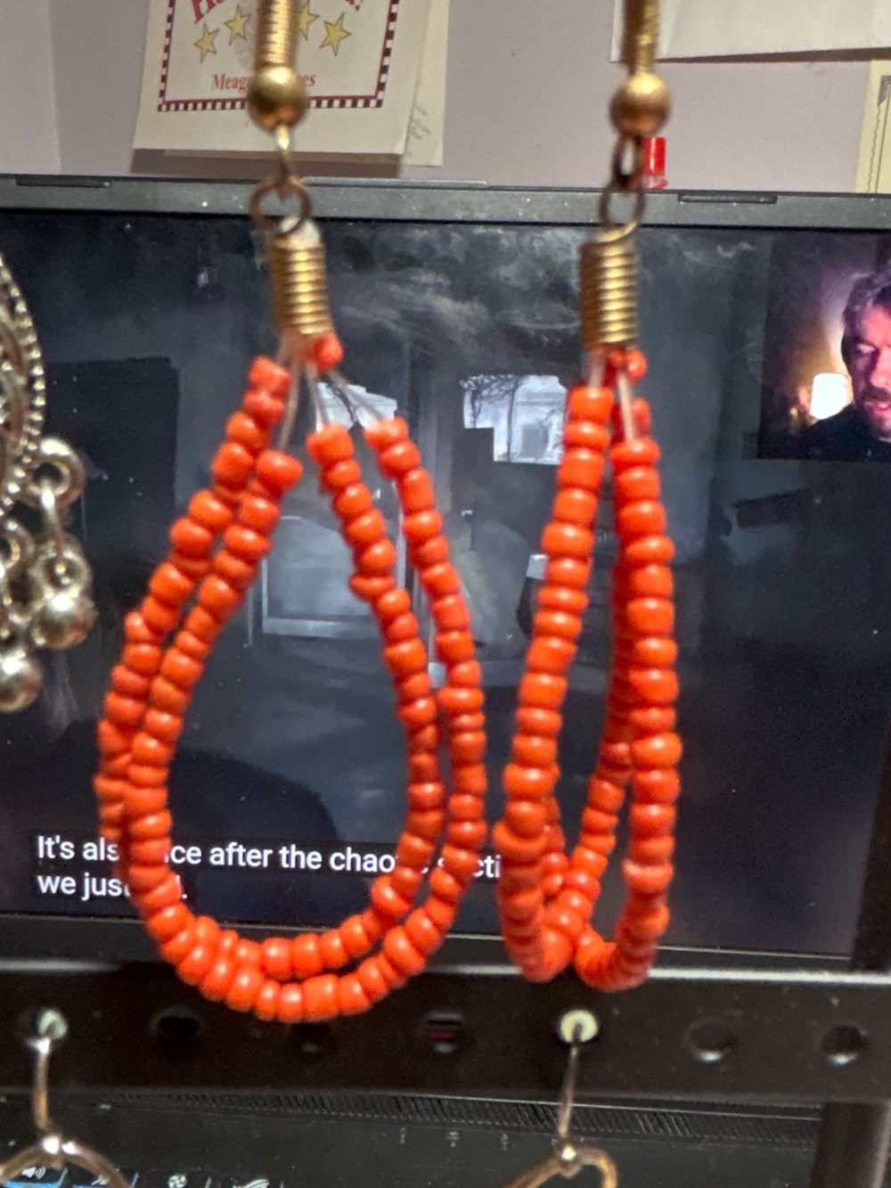 Handmade Orange Beaded Loop Earrings - Women Jewelry
